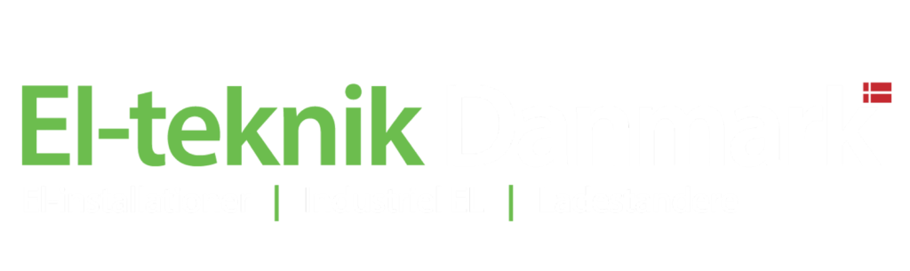 El-teknik Danmark logo med grøn og hvid tekst på sort baggrund.
